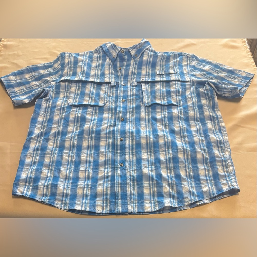 LL Bean Mens Large Shirt Blue Plaid Fast Dry Vented Button Up Fishing Hiking - Picture 11 of 16
